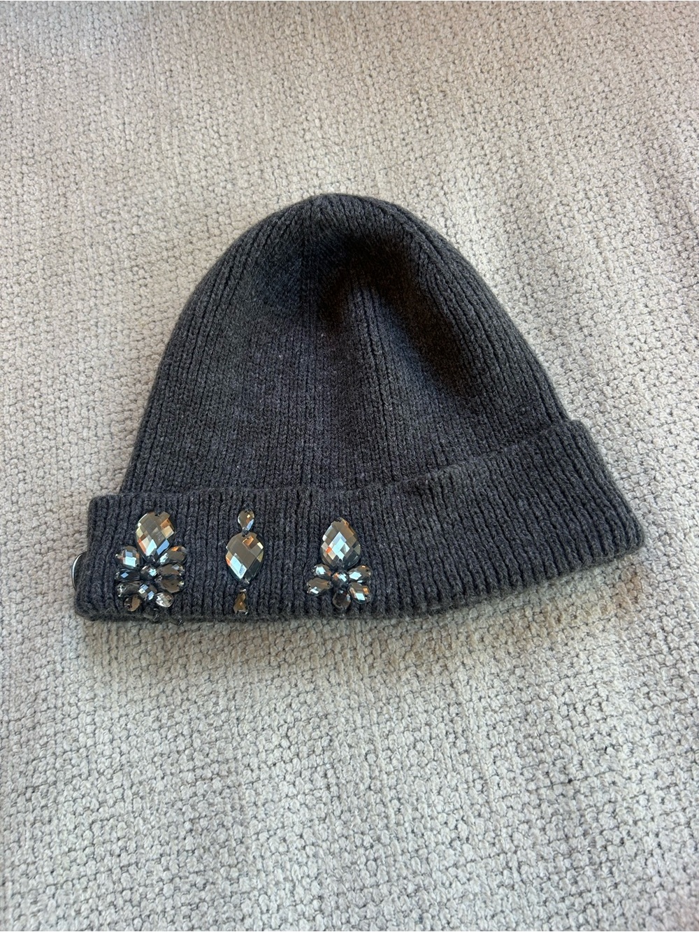 Women's Black Knit Beanie with Crystal Accent Cuff